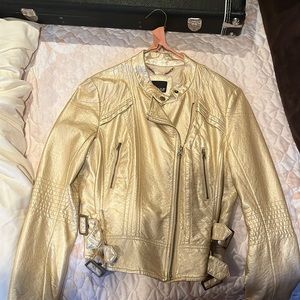 gold faux leather jacket. Size medium—worn once or twice. Great condition